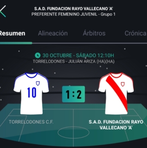 Torrelodones CF 1-2 Rayo Femenino Juvenil A. Dulce agonía.